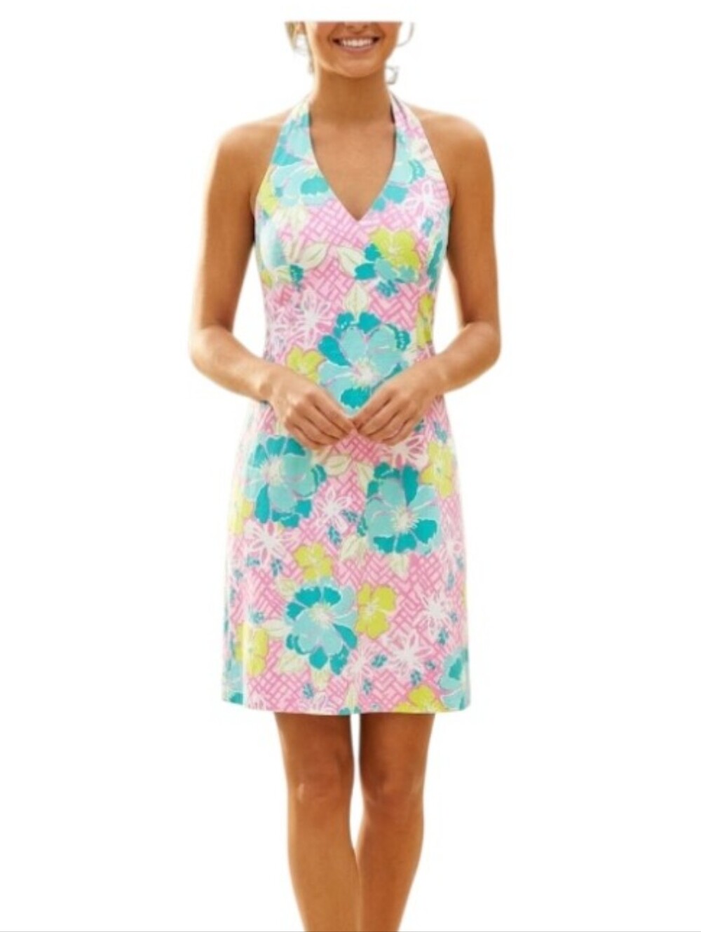 Vintage Lilly Pulitzer Floral Halter Dress  SZ.10 Cote D' Azur Resortwear Preppy